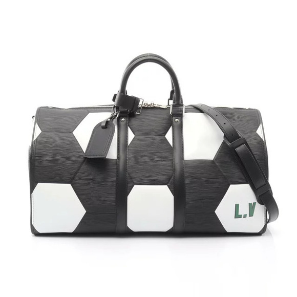 Louis Vuitton Handbags - Louis Vuitton Keepall Bandoulire Epi Noir Black Boston Bag Leather Black White